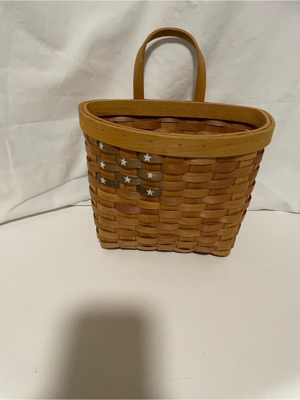 Handwoven Tan Basket Tote with Star Accent